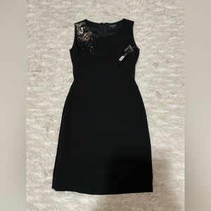Tahari Black Sleeveless Embellished Sheath Dress